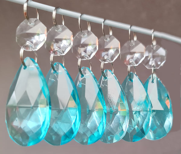1 Aqua Light Teal Blue Cut Glass Oval 37 mm 1.5" Chandelier Crystals Drops Beads Droplets Light Parts 4