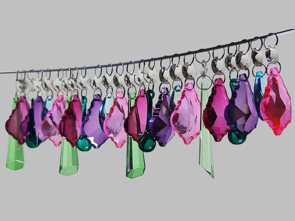 24 Chandelier Drops Summer Colour Cut Glass Crystals Droplets Beads Light Parts Sun Catchers