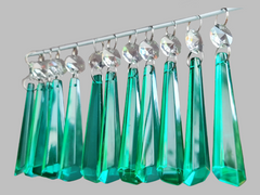 12 Jade Aqua Marine Green Icicles 72 mm 3" UK Chandelier Crystals Droplets Christmas Tree Decorations