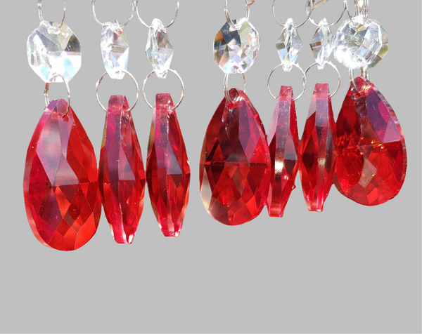 12 Red Oval 37 mm 1.5" Chandelier Crystals Drops Beads Droplets Christmas Wedding Decorations