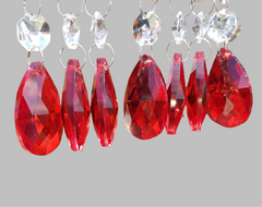 12 Red Oval 37 mm 1.5" Chandelier Crystals Drops Beads Droplets Christmas Wedding Decorations