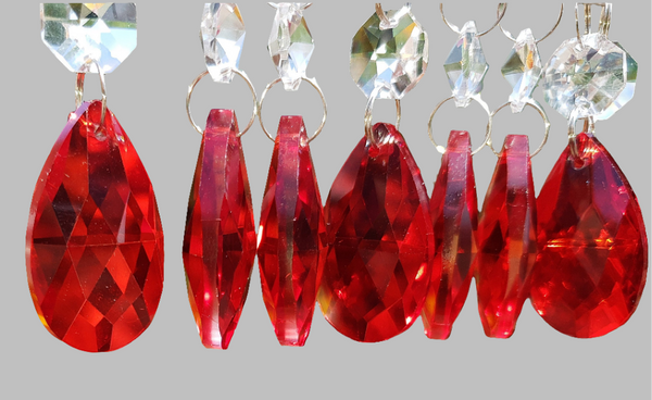 12 Red Oval 37 mm 1.5" Chandelier Crystals Drops Beads Droplets Christmas Wedding Decorations