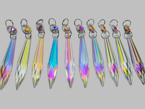 1 Aurora Borealis 76 mm 3" 32 Facet Icicle Chandelier Cut Glass Crystals Beads AB Droplets