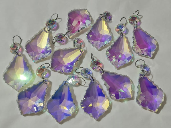 12 Aurora Borealis Leaf 50 mm 2" Chandelier Crystals Drops Beads Droplets Christmas Decorations