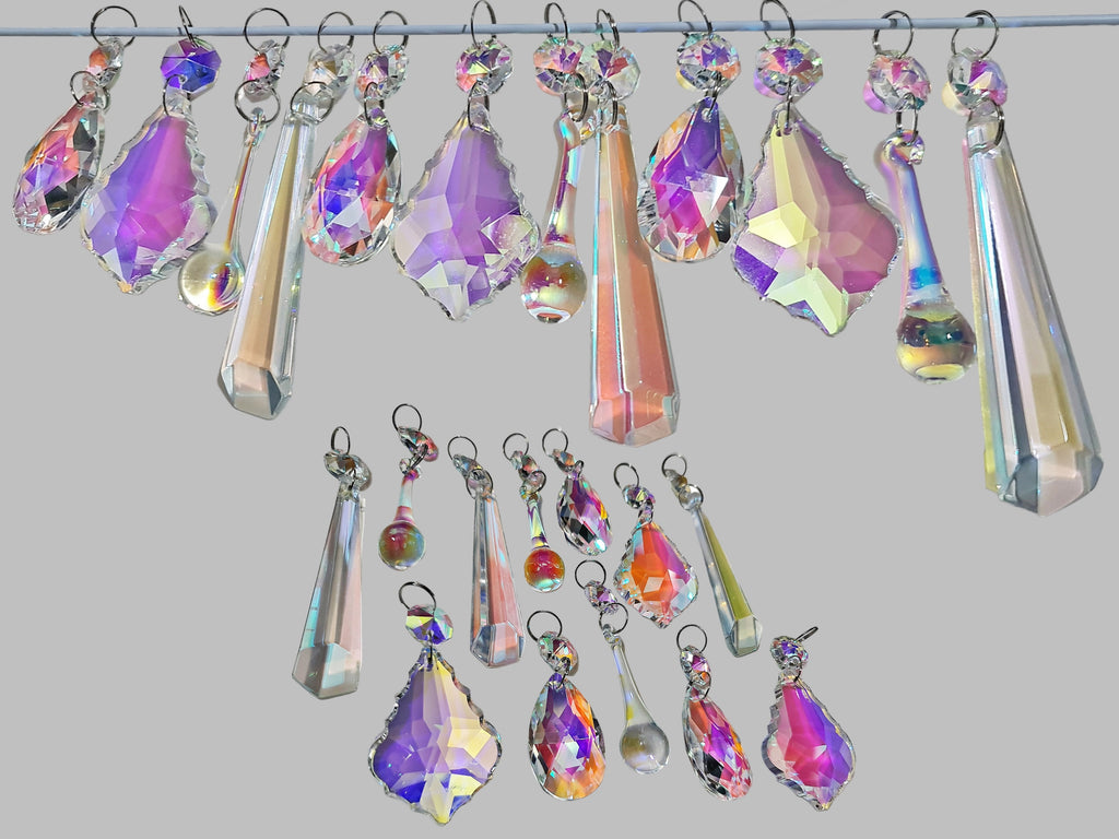 12 Aurora Borealis AB Iridescent Chandelier Drops Cut Glass UK Crystals Beads Droplets Lamp Light Parts 1