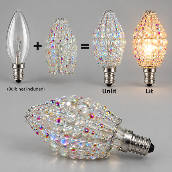 Chandelier Bead Candle Light Bulb Aurora Borealis AB Glass Cover Sleeve Beaded Lampshade Alternative 2
