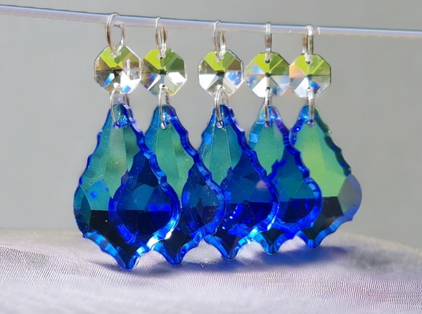1 Blue Cut Glass Leaf 50 mm 2" Chandelier Crystals Drops Beads Droplets Light Lamp Parts 9