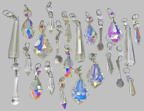 24 Aurora Borealis AB & Clear Chandelier Drops Glass Crystals Bundle Droplets Prisms