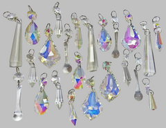 24 Aurora Borealis AB & Clear Chandelier Drops Glass Crystals Bundle Droplets Prisms