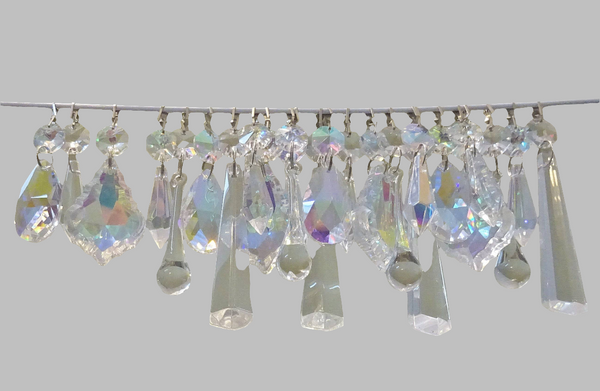 24 Aurora Borealis AB & Clear Chandelier Drops Glass Crystals Bundle Droplets Prisms