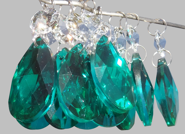 12 Peacock Green Oval 37 mm 1.5" Chandelier Crystals Drops Beads Droplets Christmas Decorations