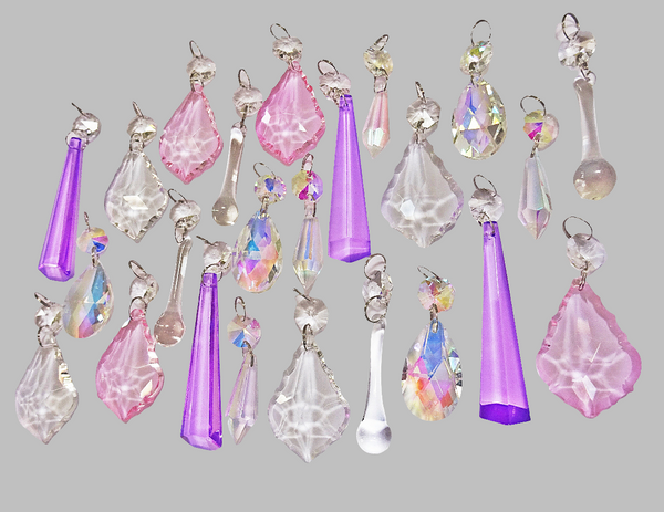 24 Aurora Borealis AB & Clear Pastel Chandelier Drops Cut Glass Crystals Bundle Droplets Beads