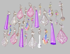 24 Aurora Borealis AB & Clear Pastel Chandelier Drops Cut Glass Crystals Bundle Droplets Beads