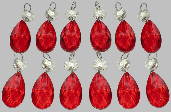 12 Red Oval 37 mm 1.5" Chandelier Crystals Drops Beads Droplets Christmas Wedding Decorations