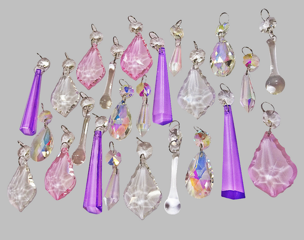 24 Aurora Borealis AB & Clear Pastel Chandelier Drops Cut Glass Crystals Bundle Droplets Beads