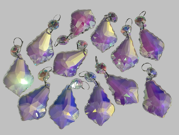 12 Aurora Borealis Leaf 50 mm 2" Chandelier Crystals Drops Beads Droplets Christmas Decorations