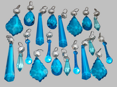 20 Turquoise Teal Chandelier Drops Beads Prisms Cut Glass Crystals Droplets Light Lamp Parts