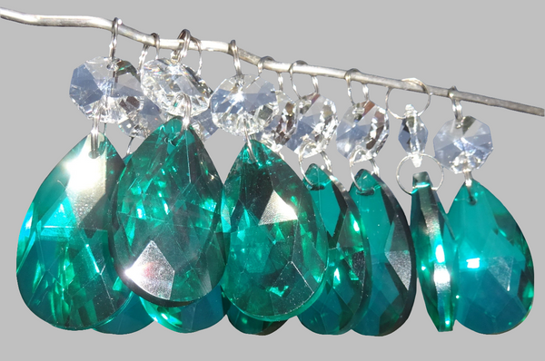 12 Peacock Green Oval 37 mm 1.5" Chandelier Crystals Drops Beads Droplets Christmas Decorations