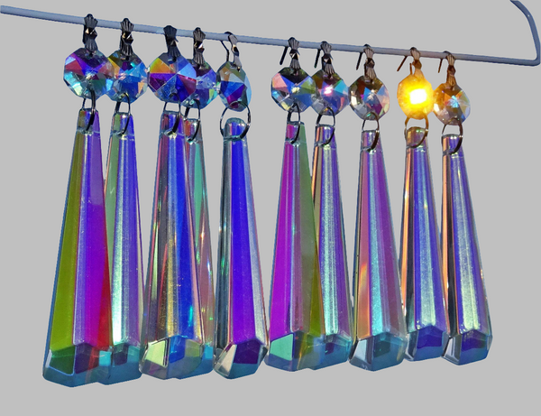 12 Aurora Borealis Icicles 72 mm 3" Chandelier Crystals Drops Beads Droplets Christmas Decorations a