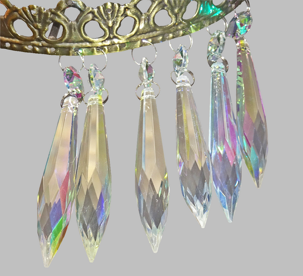 12 Aurora Borealis 76 mm 3" Icicle Chandelier Crystals Drops Beads Droplets Christmas Decorations