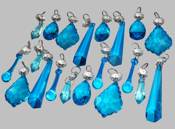 20 Turquoise Teal Chandelier Drops Beads Prisms Cut Glass Crystals Droplets Light Lamp Parts