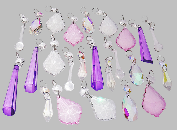 24 Aurora Borealis AB & Clear Pastel Chandelier Drops Cut Glass Crystals Bundle Droplets Beads