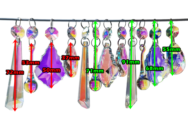 12 Aurora Borealis AB Iridescent Chandelier Drops Cut Glass UK Crystals Beads Droplets Lamp Light Parts