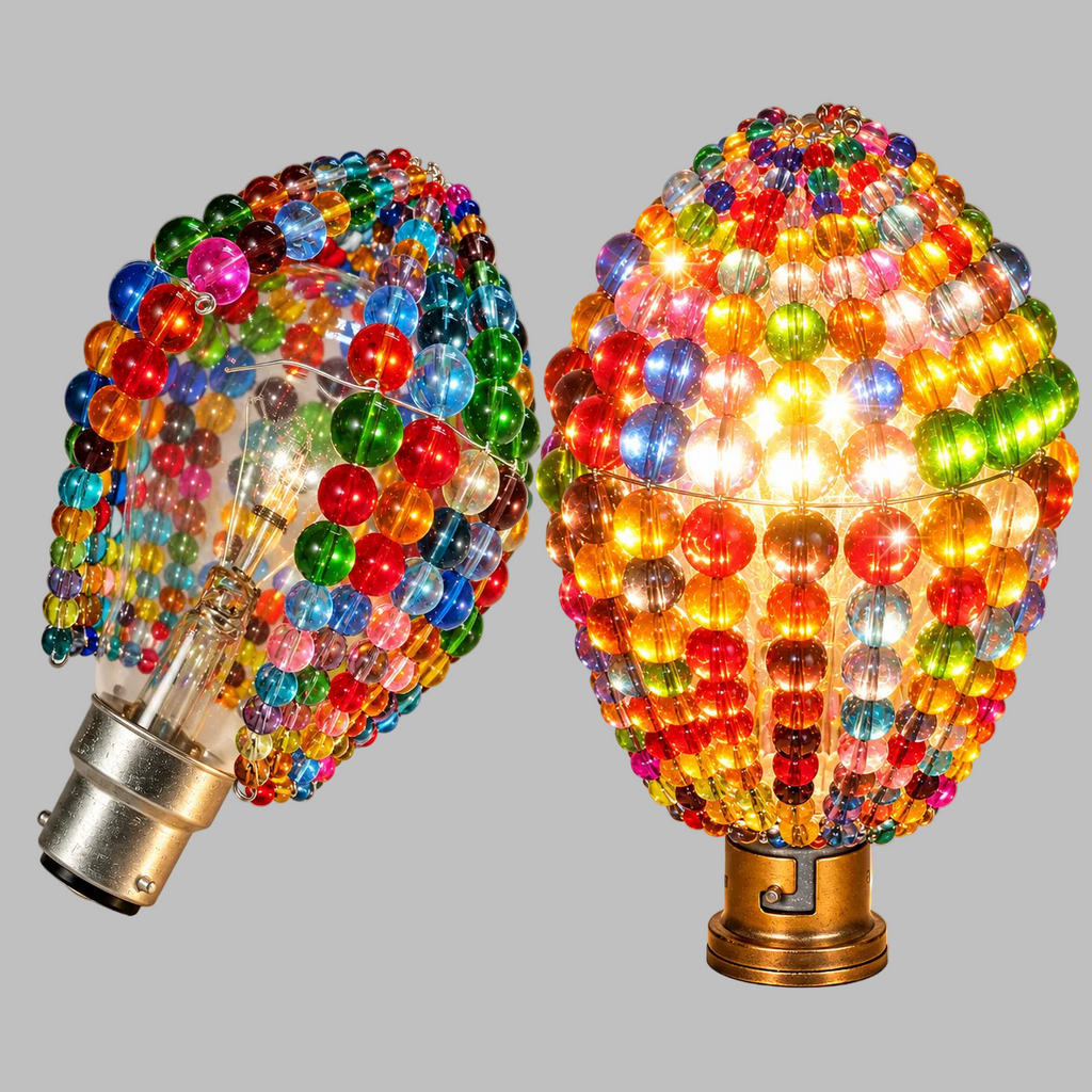 Chandelier Light Newton GLS Bulb Cover Sleeve Multi Colour Rainbow Glass Beaded Lampshade Alternative 1