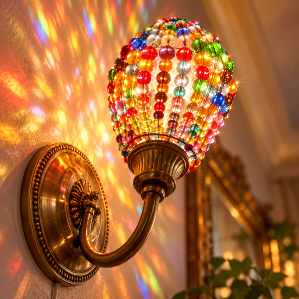 Chandelier Light Newton GLS Bulb Cover Sleeve Multi Colour Rainbow Glass Beaded Lampshade Alternative 14