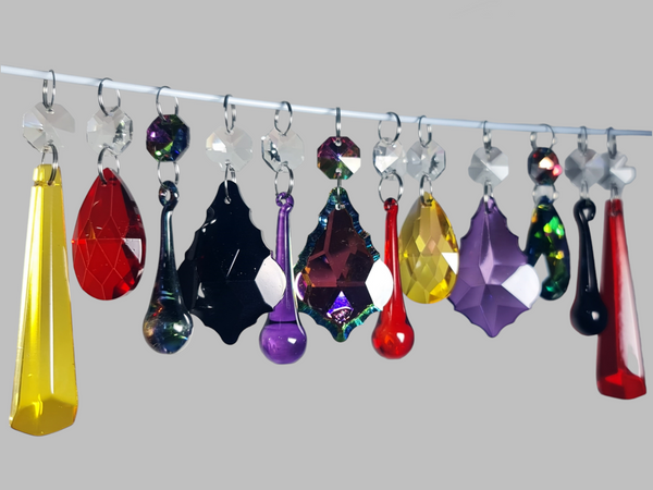 12 Chandelier Drops Halloween Fall Gothic Colours Cut Glass Crystals Beads Prisms Droplets Parts 13
