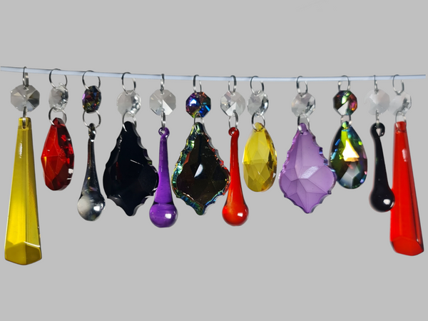 12 Chandelier Drops Halloween Fall Gothic Colours Cut Glass Crystals Beads Prisms Droplets Parts 7
