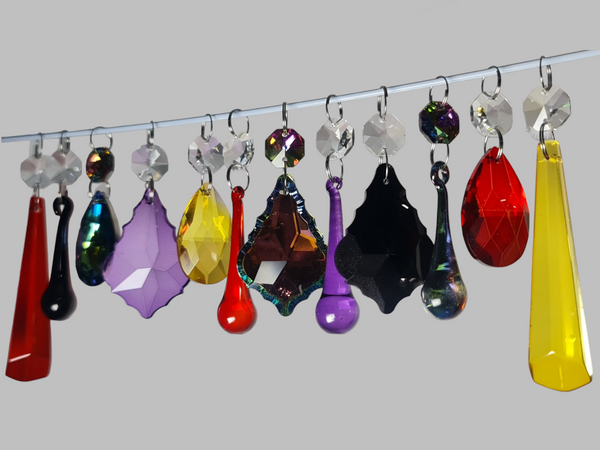 12 Chandelier Drops Halloween Fall Gothic Colours Cut Glass Crystals Beads Prisms Droplets Parts 5