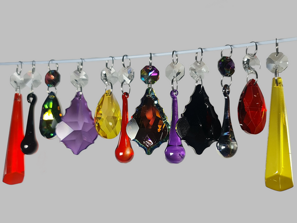 12 Chandelier Drops Halloween Fall Gothic Colours Cut Glass Crystals Beads Prisms Droplets Parts 3