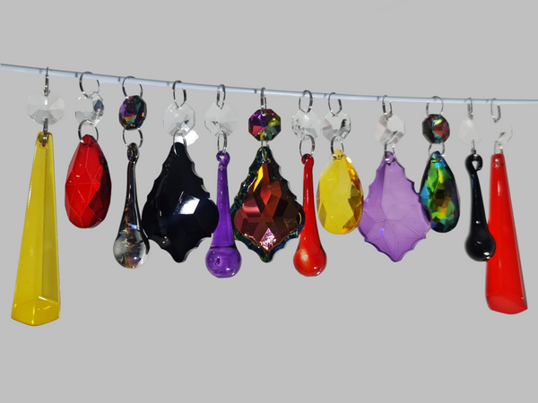12 Chandelier Drops Halloween Fall Gothic Colours Cut Glass Crystals Beads Prisms Droplets Parts 10