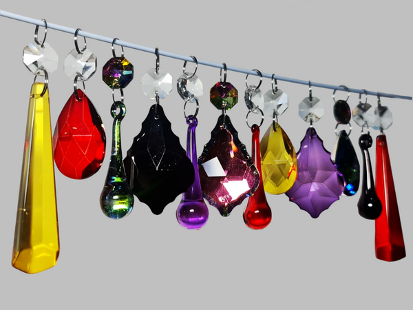 12 Chandelier Drops Halloween Fall Gothic Colours Cut Glass Crystals Beads Prisms Droplets Parts 9