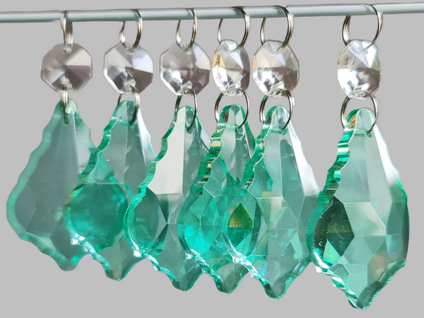 12 Aqua Marine Leaf 50 mm 2" Chandelier Crystals Beads Cut Glass UK Droplets Christmas Decorations 5