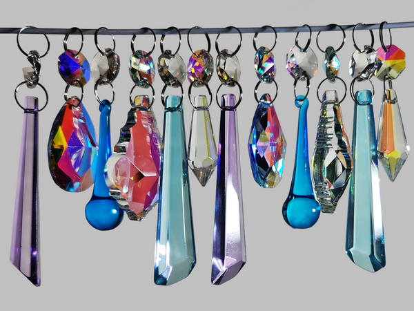 12 Chandelier Drops AB Aurora Borealis Soft Pastel Colours Glass Crystals Beads Prisms Droplets 7