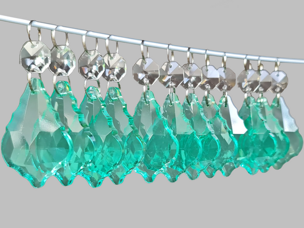12 Aqua Marine Leaf 50 mm 2" Chandelier Crystals Beads Cut Glass UK Droplets Christmas Decorations 9