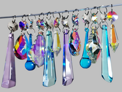 12 Chandelier Drops AB Aurora Borealis Soft Pastel Colours Glass Crystals Beads Prisms Droplets