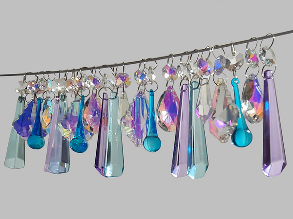 24 Chandelier Drops AB Aurora Borealis Soft Pastel Colours Glass Crystals Beads Prisms Droplets 7