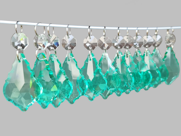 12 Aqua Marine Leaf 50 mm 2" Chandelier Crystals Beads Cut Glass UK Droplets Christmas Decorations 7