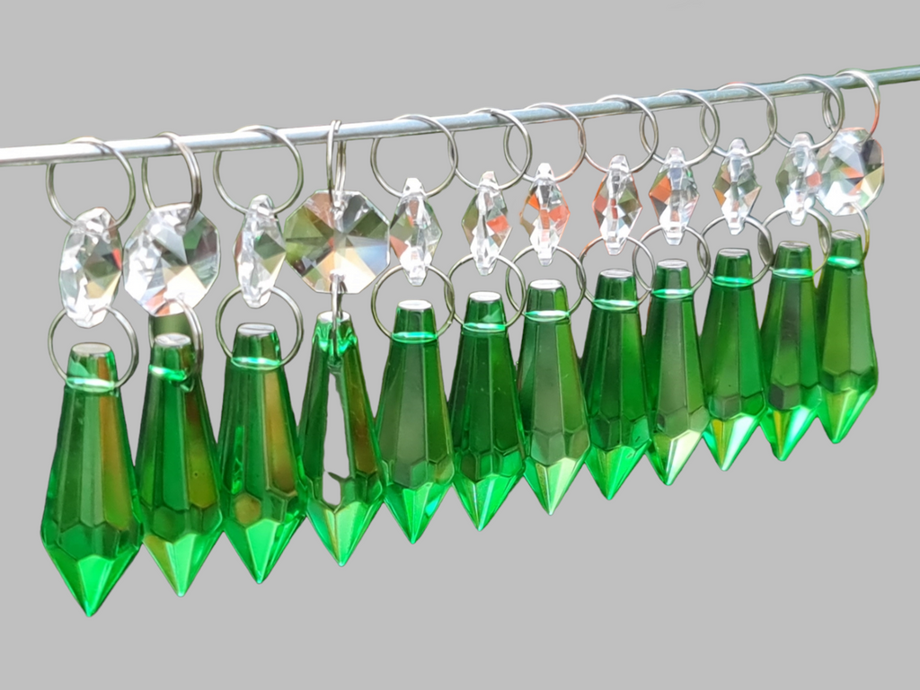 12 Emerald Green Torpedo 37 mm 1.5" Chandelier UK Crystals Drops Beads Droplets Christmas Decorations 1