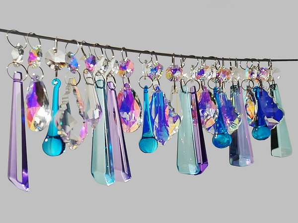24 Chandelier Drops AB Aurora Borealis Soft Pastel Colours Glass Crystals Beads Prisms Droplets 13