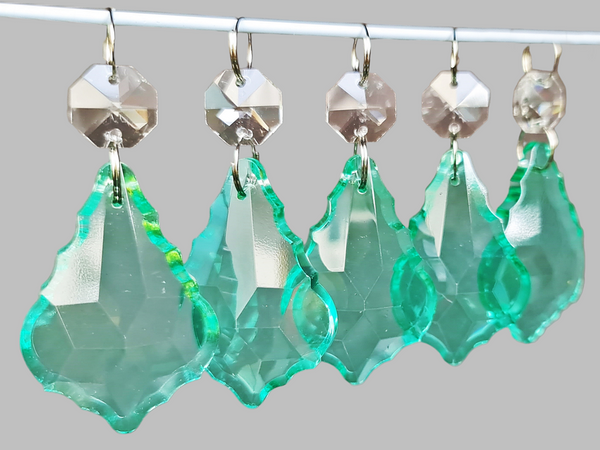 12 Aqua Marine Leaf 50 mm 2" Chandelier Crystals Beads Cut Glass UK Droplets Christmas Decorations 11