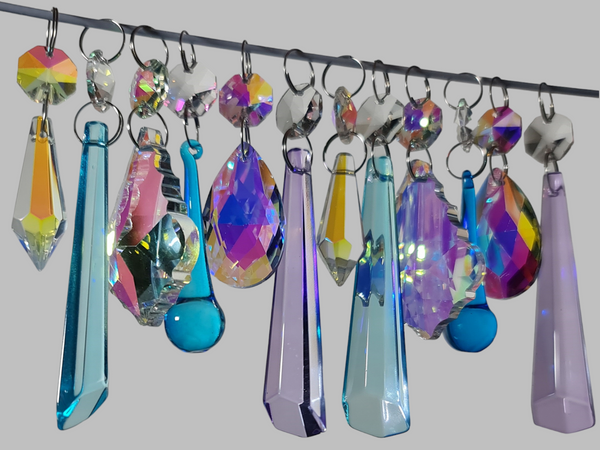 12 Chandelier Drops AB Aurora Borealis Soft Pastel Colours Glass Crystals Beads Prisms Droplets 10