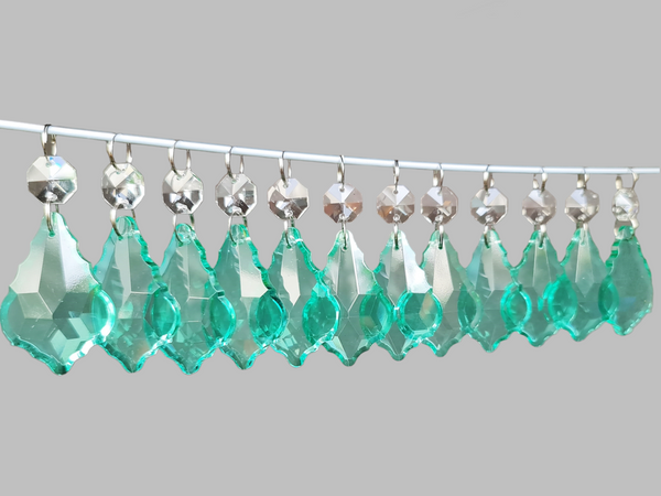12 Aqua Marine Leaf 50 mm 2" Chandelier Crystals Beads Cut Glass UK Droplets Christmas Decorations 13