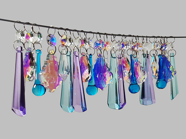 24 Chandelier Drops AB Aurora Borealis Soft Pastel Colours Glass Crystals Beads Prisms Droplets 3
