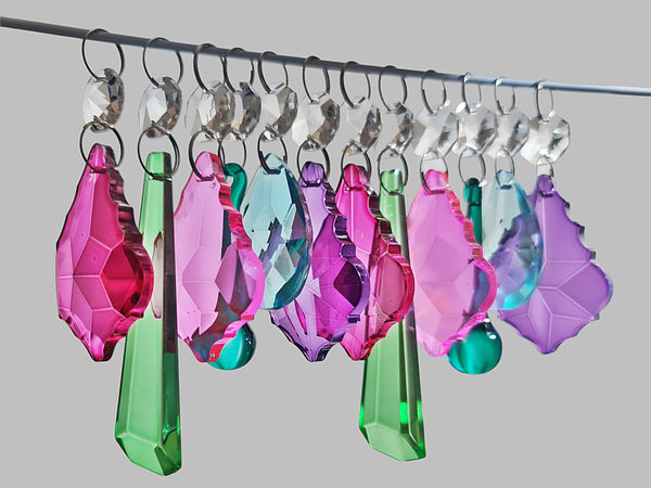 12 Chandelier Drops Summer Colour Cut Glass Crystals Droplets Beads Light Lamp Parts Prisms 6