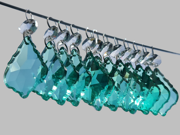 12 Aqua Marine Leaf 50 mm 2" Chandelier Crystals Beads Cut Glass UK Droplets Christmas Decorations 12