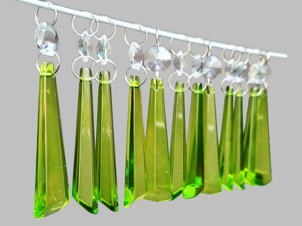12 Sage Green Icicles 72 mm 3" Chandelier Crystals UK Drops Beads Droplets Christmas Decorations 3